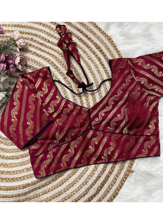 Banarasi Silk Dark Pink Wedding Wear Weaving Readymade Blouse